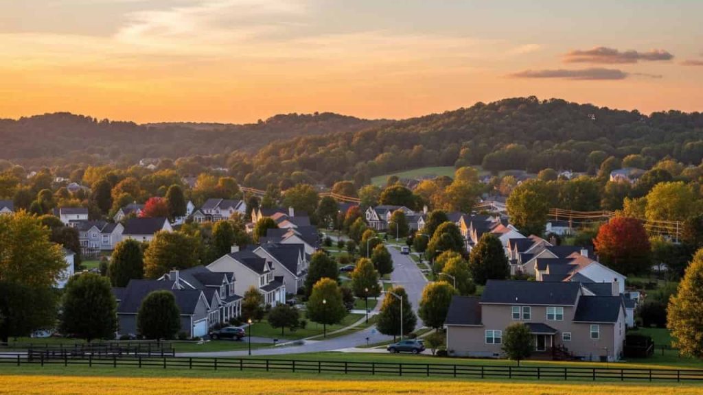 A rapidly growing suburb known for the Corn Festival and Sandy Ridge Reservation.